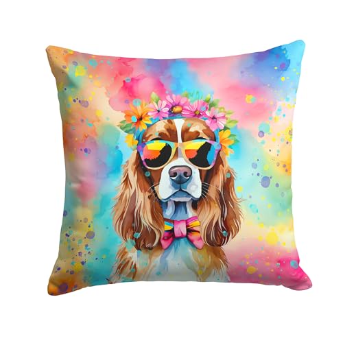 Caroline's Treasures DAC2486PW1818 Cavalier Spaniel Hippie Dawg Fabric Decorative Pillow Machine Washable, Indoor Outdoor Decorative Pillow for Couch, Bed or Patio, 18Hx18W