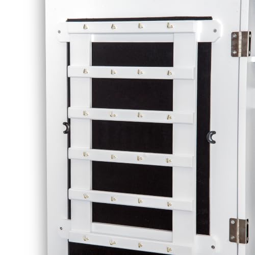 Miniatura 9 de Homcom Espejo Joyero Colgante De Pared Armario De Joyería Organizador De Joyas Con Ganchos Y Ranuras Para Collares Para Dormitorio Salón 37x9,5x112 Cm Blanco