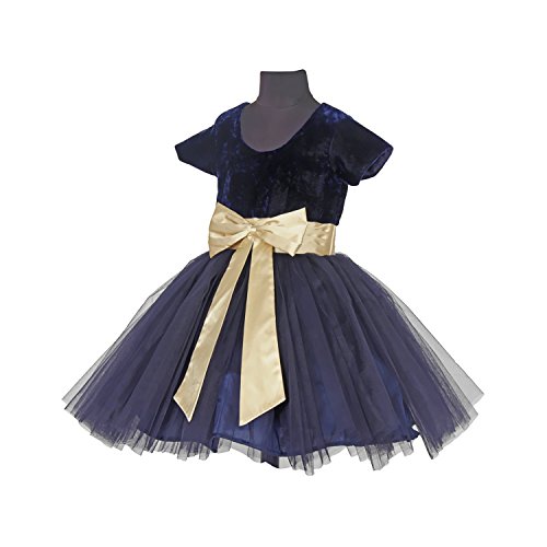 Image of SOFYANA Baby-Girls Round Neck Poly Satin /Net Fancy A-Line Dress Navy Blue Kids Wear Frock 10-11Years