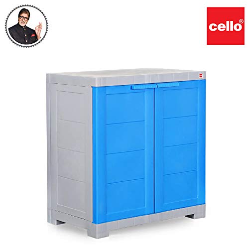 Image of Cello Novelty Big Plastic 2 Door Cupboard with 3 Shelves (Orange and Brown) Novelty Plastic Compact 2 Door Cupboard - Blue and Grey
