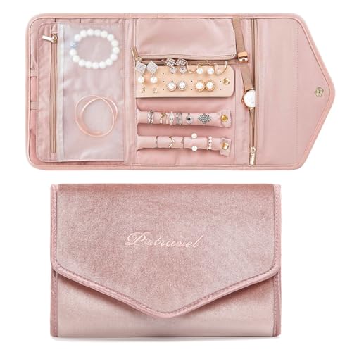 GONZTEL 1 pezzo Gioielli Rotolo, Rotolo Portagioielli Pieghevole, Porta Gioielli da Viaggio, Portagioie Donna, Porta Collane da Viaggio, Organizer per Bracciali, Orecchini, Anelli, Collane, Gioielli