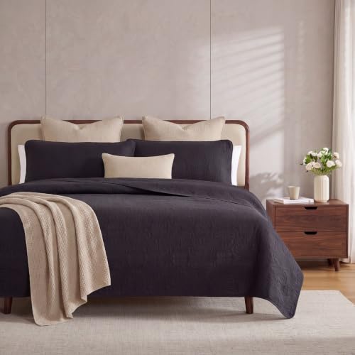 HLC.ME Black Quilt Set, King Size Bedspread with Lightweight Coverlet Feel