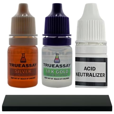 Gold, Silver & Acid Neutralizer Testing Kit 150-200 Tests 14K .999 .925 Silver Solutions with 2x4 Test Stone Precious Metal Tester Real/Fake Check Analysis Analyzer Kit Cover