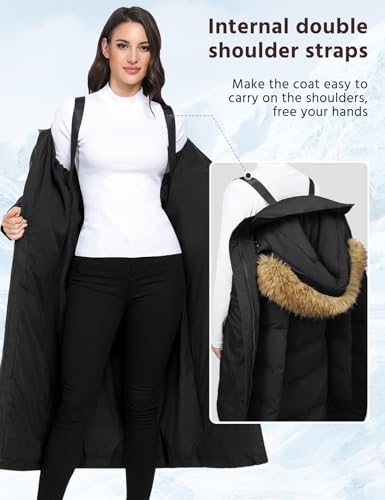 Women Long Puffer Coat Warm Winter Quilted Jacket Fashion Ladies Thicken Full Zip Down Coats Removable Fur Hood Parka4