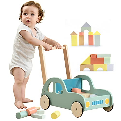 Labebe Kids Push And Pull Activity Walker Wooden Baby Walker Toy For Boys/Girls With 54 Wooden Blocks, Toddler Sit To Stand Walking Wagon 12M+ #TOP12