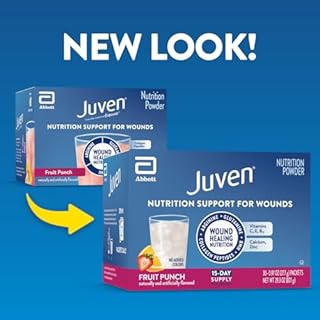 Juven Therapeutic Nutrition Drink Powder Including Collagen Peptides, Amino Acids, and HMB For Wound Healing Support, Fruit Punch, 30 Packets