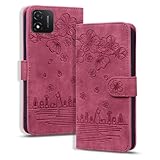IVY Honor X5 Cherry Blossom Cat PU Leather Flip Cover Wallet Case [Wrist Strap][Card Holder][Kickstand] for Honor X5 Case - Red