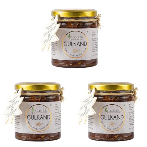 Image of Praakritik Gulkand Natural Kesar Elaichi - 250g, Artisan Flavor with Rose Petals, Honey & Mishri, Pure Vegetarian, Rich in Calcium & Antioxidants (Pack of 3)