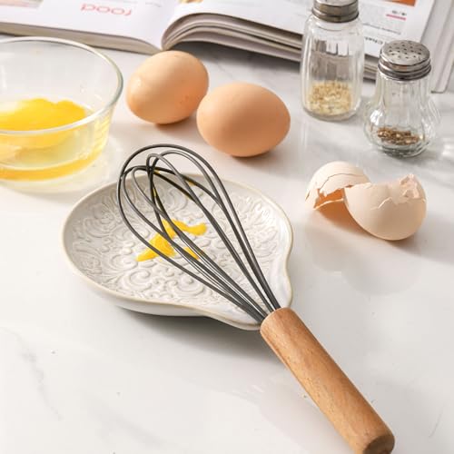 Image of Farmhouse Ceramic Spoon Rests Holder for Kitchen Counter Stove Top (White-A1)