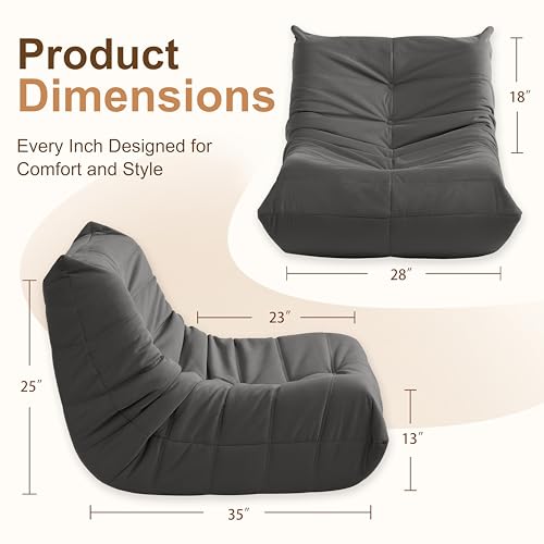 Image of Gazecaia Comfy Bean Bag Chair for Adults Teens | Fireside Floor Lounge Chair,Soft Suede High-Resilience Memory Foam Bean Bag Couch with Non-Slip Base,for Living Room Bedroom Apartment Office,Dark Gray