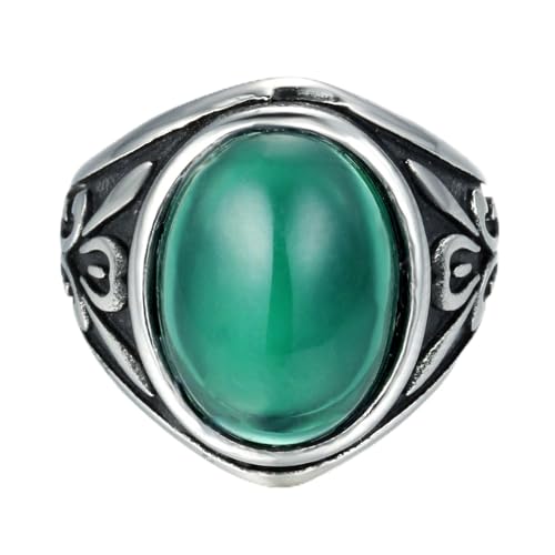 BOHO Jewelry Mens Vintage Stainless Steel Emerald Green Ring Black Silver