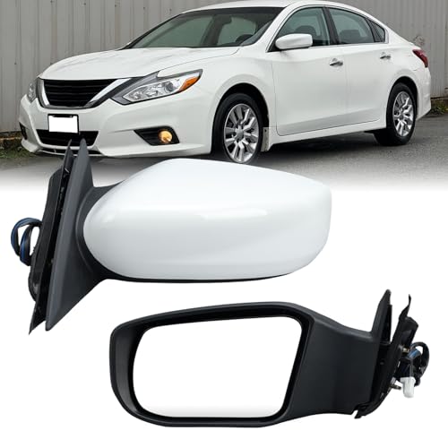 Left Driver White Side Mirror Compatible with Nissan Altima 2013-2018 Sedan Power Glass/Non-Folding/Non-Heated Door Mirrors Outside Rear View Mirror Replace# 963023TH0A