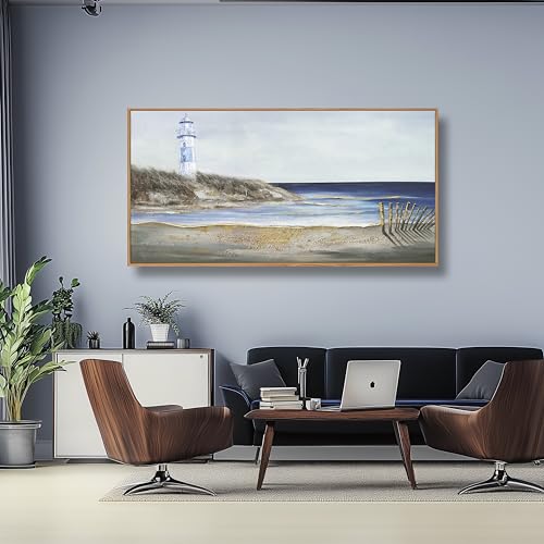 Yuaxker Coastal Wall Art Framed Wall Decor Blue and White Lighthouse Canvas Painting Modern Wall Hanging Artwork for Living Room Bedroom Dining Room Office Home Decor 20x40 Inch by Yuaxker - Image 3