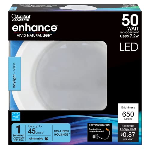 Feit Electric LED 4 Inch Recessed Lighting, 50W Equivalent, Dimmable Retrofit Downlight, E26 Adaptor for Recessed Can Lights, 50,000 Hour Lifetime, 650 Lumens, 5000k Daylight, LEDG2R4/950CA by Feit Electric - Image 3