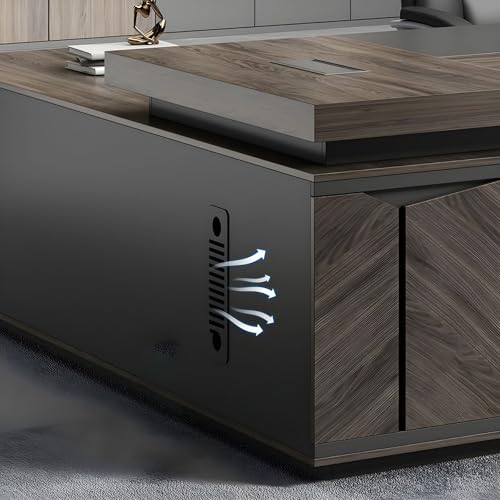 Image of Lakdi The Furniture Co Director & Executive L-Shape Office Table Modern Desk Made in MDF with Side Unit Drawer and Storage, Wire Manager & CPU Storage - Brown - LDL-629