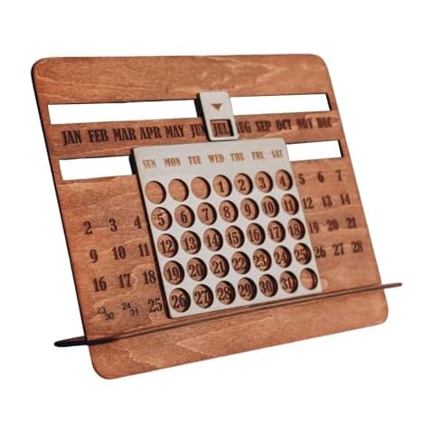 Tainrunse Desk Calendar Desktop Perpetual Calendar 2025 Perpetual Calendar Wooden Desktop Slider Desk Decor for Home Office School Brown L Cover