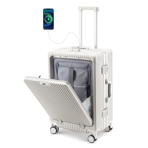 20-Inch Aluminum Carry-On Luggage with USB and Accessories