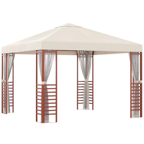 Outsunny Pavillon 2,96 x 2,96 m Partyzelt, Gartenpavillon...