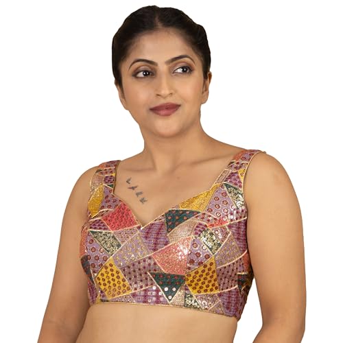 Women's Sequin Multicolor Embroidered SweetHeart Neck Zari Lace Georgette Sleeveless