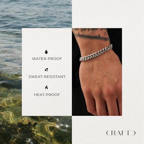 CRAFTD | Cuban Link Bracelet |Waterproof, Heat & Sweat Resistant | Gifts for Men | Men's Jewelry | Size 8MM |3