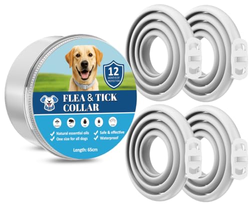 BoYata Collar Antiparasitario Perros 4 Unidades, 12 Meses de Protección | 65cm Ajustable, Impermeable, Collar Antipulgas y Garrapatas con Aceites Esenciales Naturales, Para Todos los Perros