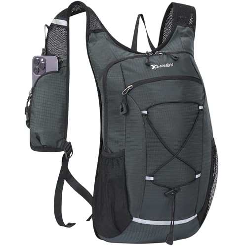 BiYiYun 15L Small Hiking Backpack Lightweight Hydration Backpack for Men Women, Warterproof Hiking Daypack for Travel Camping Cycling Running Outdoor (Grey)