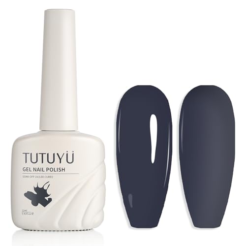 TUTUYU Dark Grey Gel Nail Polish,12ml Grayish Black Gel Polish Color for All Season,UV/LED Lamp Required