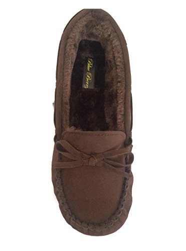 Blueberry Womens Faux Soft Suede Fur Lined Moccasin House Slippers Brown, 6.5 #TOP3