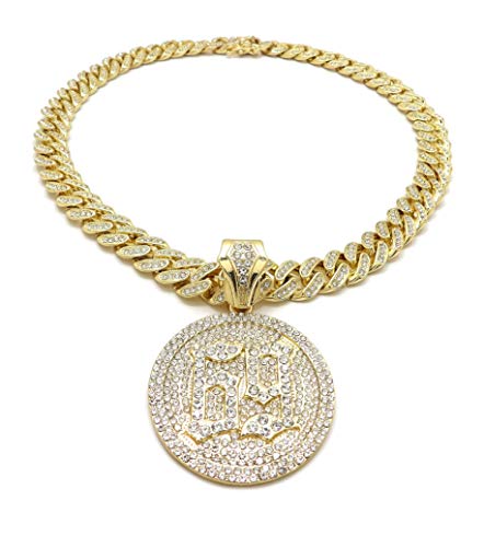 Blingfactory Hip Hop 69 Medallion Pendant & 12Mm 18" Full Iced Box Lock Cuban Chain Necklace #TOP9