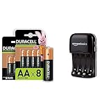 Duracell Rechargeable AA 2500 mAh Mignon Akku Batterien HR6, 8er Pack [Amazon Exclusive] & Amazon Basics Batterieladegerät für NI-MH AA/AAA Akkus und USB Geräte