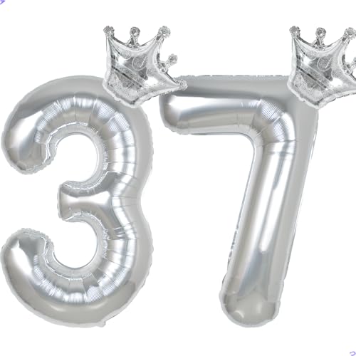 37 Balloon Numbers 40 inch Silver Number Balloon for 37th Birthday Decorations for Men Women, Giant Jumbo Foil Mylar 37 Birthday Decoration for Him Her
