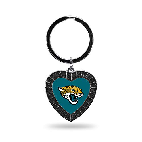 Rico Industries NFL Jacksonville Jaguars NFL Rhinestone Heart Colored Keychain, Black, 3-inches in length