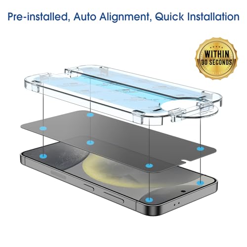 Image of amFilm OneTouch for Samsung Galaxy S24 6.2'' Privacy Screen Protector | Auto-Alignment, 30s Install, Bubble Free,Scratch & Drop Protection, Privacy Protection, Lens Protector, 2+2 Pack (S24-6.2'')
