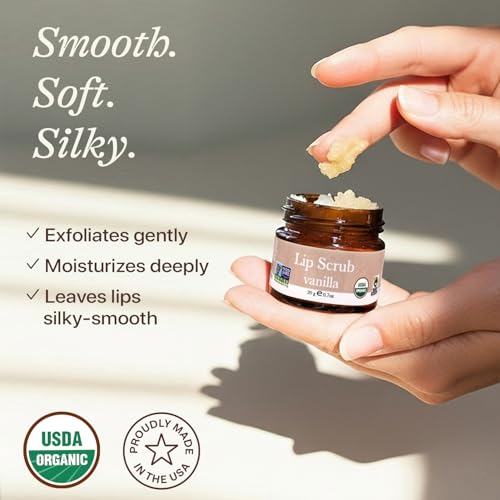 usda organic lip scrub vanilla - usa made with natural ingredients moisturizing scrub exfoliator for dry lips lip sugar scrubber exfoliator for smooth lips small beauty gifts