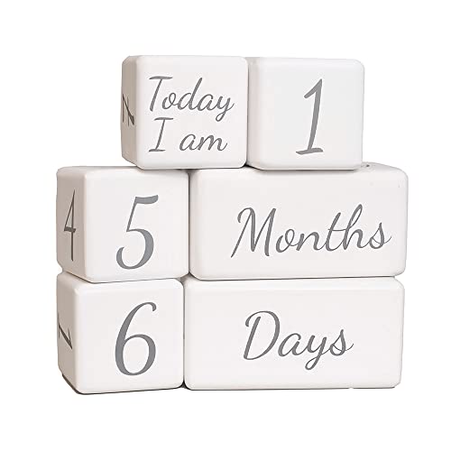 Image of First Landings Milestone Blocks - Wooden Milestone Markers for Baby's First Year - White