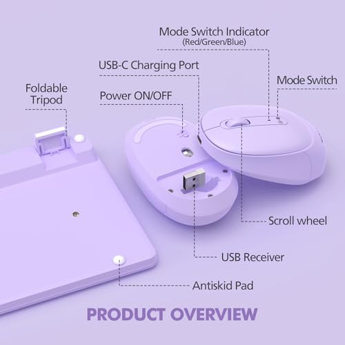 Purple Wireless Keyboard and Mouse Combo for Desktop Mac iPad Bluetooth 2.4 Ghz Rechargeable Slim Silent Click with Number Pad Compatible with Pc, Laptop, Tablet (Purple) by MICROPACK Digitally Yours - Used condition - Image 8