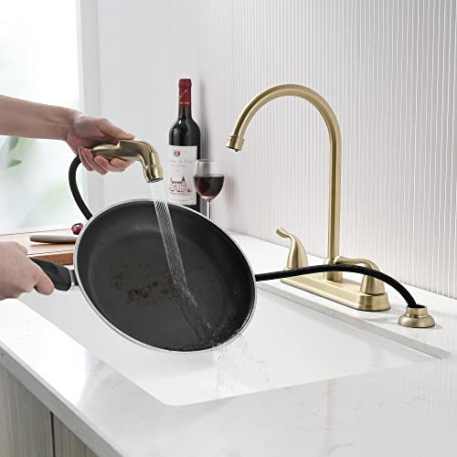 Fropo Gold Kitchen Faucet With Side Sprayer - 2 Handles 8 Inches Centerset Sink Faucets 3 Or 4 Hole Kitchen Sink Faucet Commercial Lead-Free Utility Faucet With High Pressure Sprayer #TOP5