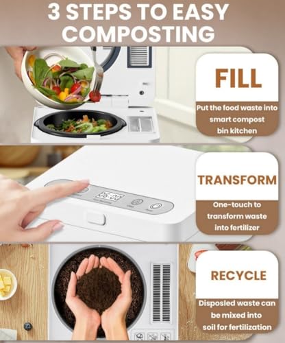 3L Compact Electric Composter for Kitchen, Odorless Smart Compost Bin, Self-Cleaning & Digital Display - Fast 4-6H Food Waste to Fertilizer Conversion for Outdoor Use - Thumbnail 3