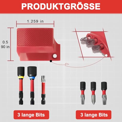 Magnetischer Bit Halter Universal | Für Milwaukee M12 Dewalt Makita | Anti-Rotations & Starker Magnet | Werkzeughalter für Schlagbohrer(Rot)