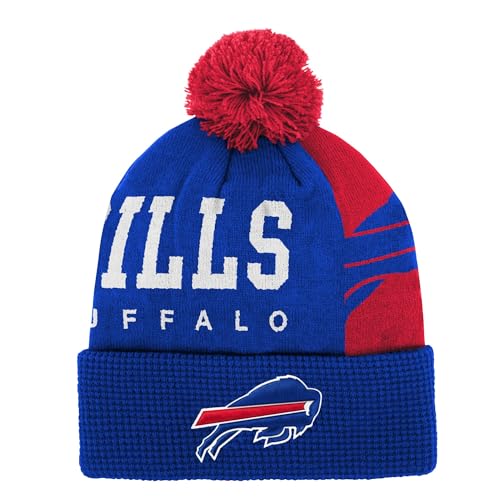 Outerstuff NFL Little Kids 4-7 Tailgate Cuffed Pom Beanie Hat, Buffalo Bills, Royal