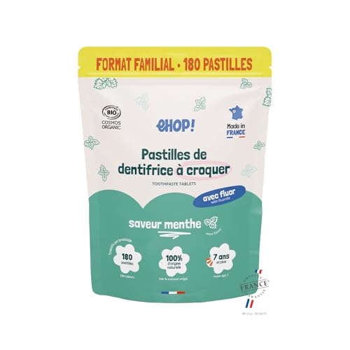 [EHOP] 180 Compresse Dentifricio Masticabili – Menta | Senza Acqua né Tubetto | Zero Sprechi | Made in France