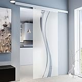 inova Glas-Schiebetür Komplettset 755x2035 mm Wellen Design mit Alu Laufschiene und Griffmuschel inkl. beidseitiger Softclose
