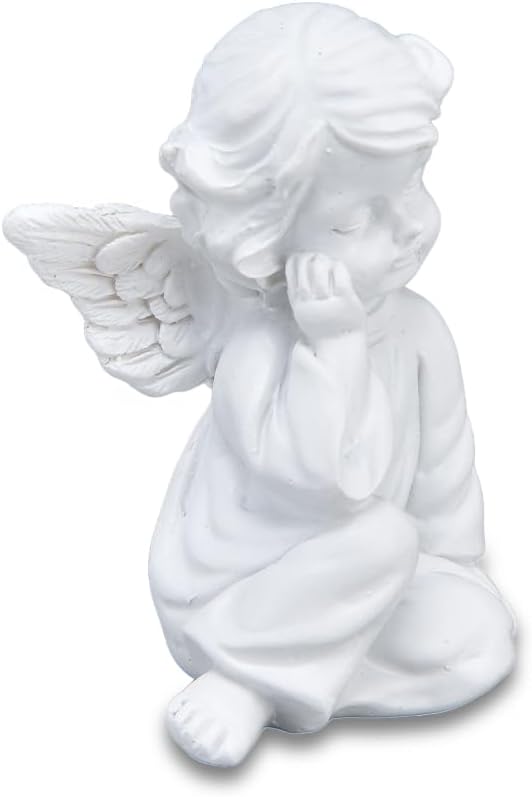 Joyzan Cherub Statue, Resin Lovely Style White Baby Figurines Angel Garden Memorial Decoration Indoor Outdoor Adorable Sculptures Countertop Shelves Bedside Table Lawn Gazebo Patio Porch Entryway Home