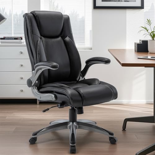 Ergonomic Executive Office Chair with Adjustable Lumbar Support, Flip-up Armrests, Double Padded Seat & Tilt Function – High Back Swivel Desk Chair for Home Office & Gaming,Black