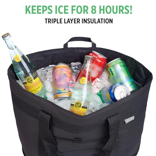 Image of Jumbo Insulated Cooler Bag - Heavy Duty Soft Insulated Grocery Bag (Black)
