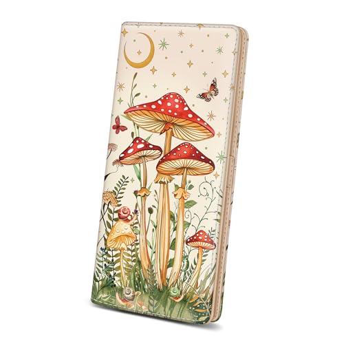 Image of Immaturus Mushroom Womens Wallet, Slim Thin RFID Blocking Card Wallets, Bifold PU Leather Credit Card Holder Organizer, Cute Cash Clutch Long Billfold with Zipper Coin Pocket Ladies Girls Gift