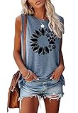 Womens Sunflower Tank Casual Workout Top Summer Sleeveless Dog Paws Graphic Shirt Cute Loose Vacation Cotton Plus Size Top Blue,L