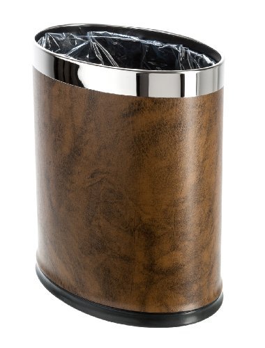 Brelso  Invisi-Overlap  Open Top Leatherette Trash Can, Small Office Wastebasket, Modern Home Décor, Oval Shape (Brown)