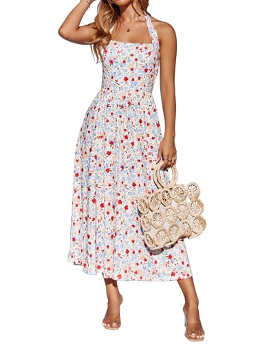 Sureple Long Summer Dresses for Women Off the Shoulder Sleeveless Casual Wedding Guest Dress for Summer Party（SP640-Blue Red F 01-M）