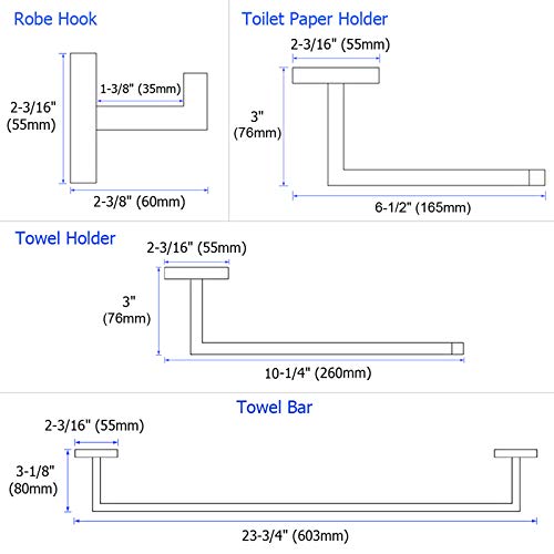 Bathroom Hardware Set 4-Piece, Angle Simple SUS304 Stainless Steel Bath Accessory Kit, Bathroom Fixture Set with Robe Hook, Toilet Paper Holder, Towel Holder and Towel Bar Brushed Gold - Thumbnail 2